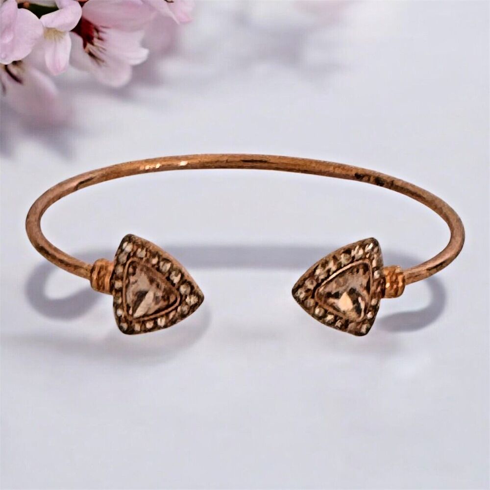 Rose Gold Tone Pink Crystal Cuff Bracelet